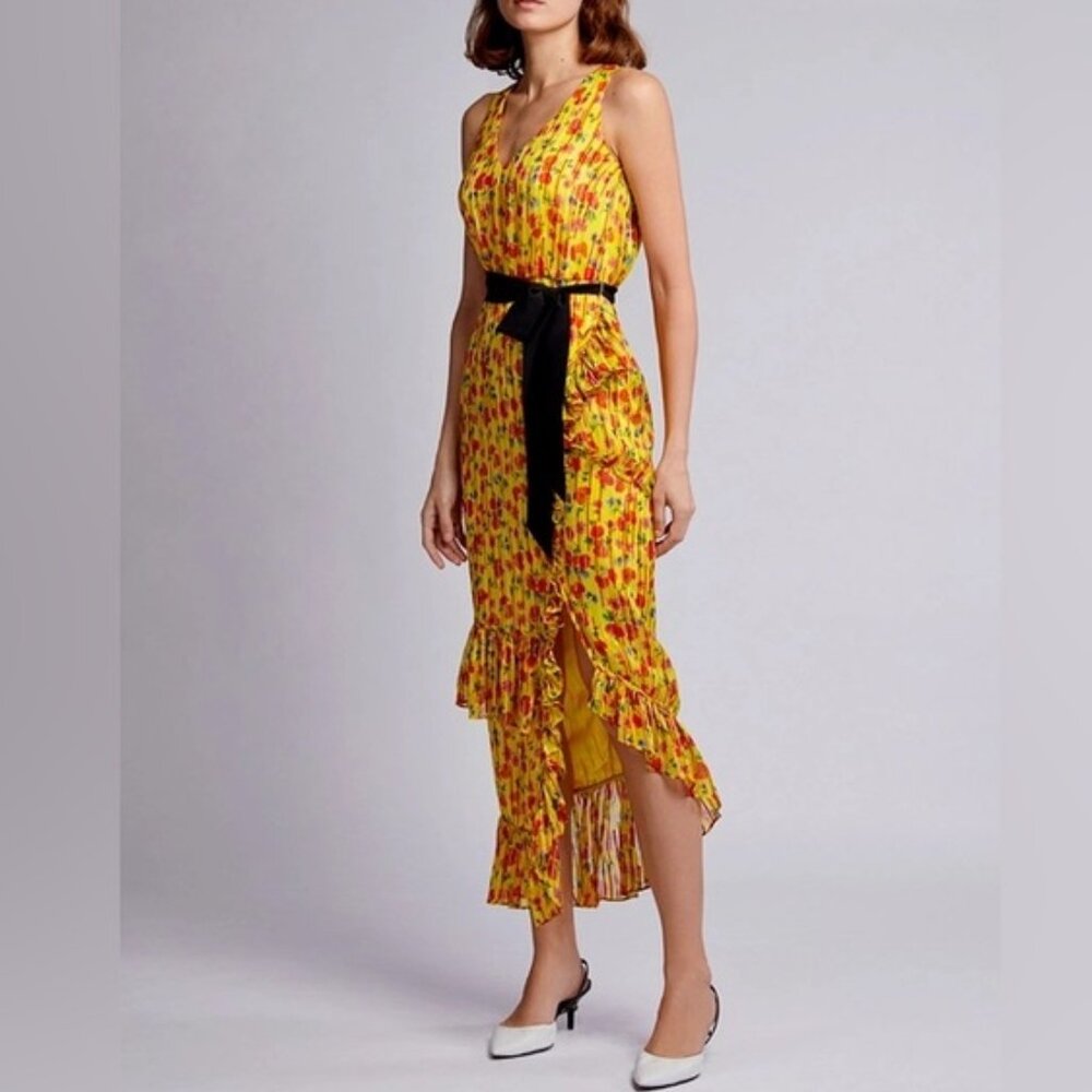 Saloni Rosalind Jacquard Yellow Floral Dress